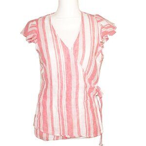 Old Navy Women’s Small Wrap Linen Blend Peach/White Short Sleeve Top